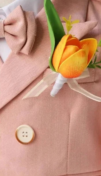 Baby Boy Wedding Outfit | Pink | 5-Pieces Set: Blazer Coat, Waistcoat, Shirt, Bow Tie & Trousers (12 months - 12 Years)