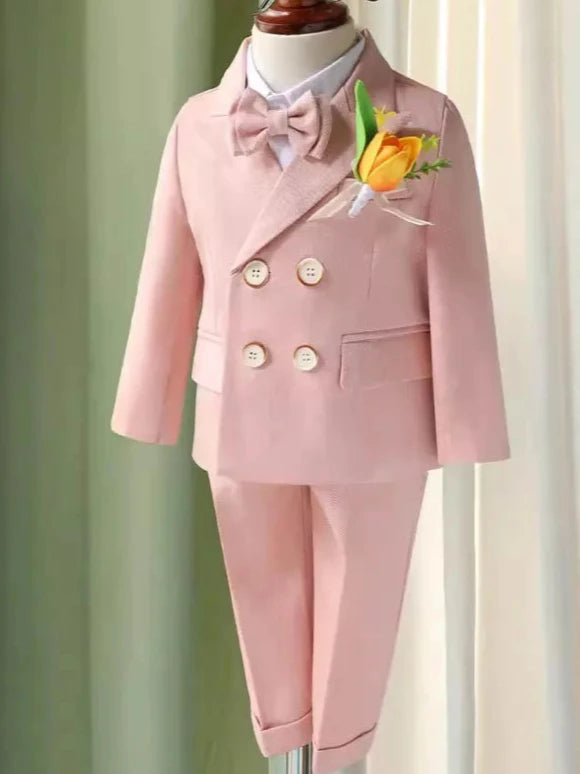 Baby Boy Wedding Outfit Pink 5 Pieces Set Blazer Coat Waistcoat Shirt Bow Tie Trousers 12 months 12 Years