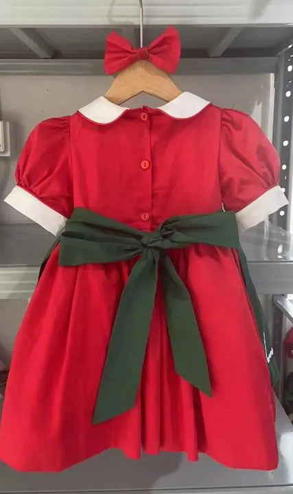 Baby Girl Christmas Dress | Vintage Spanish Style | Green and Red | Candy Cane Embroidery (12 Months to 12 Years Old