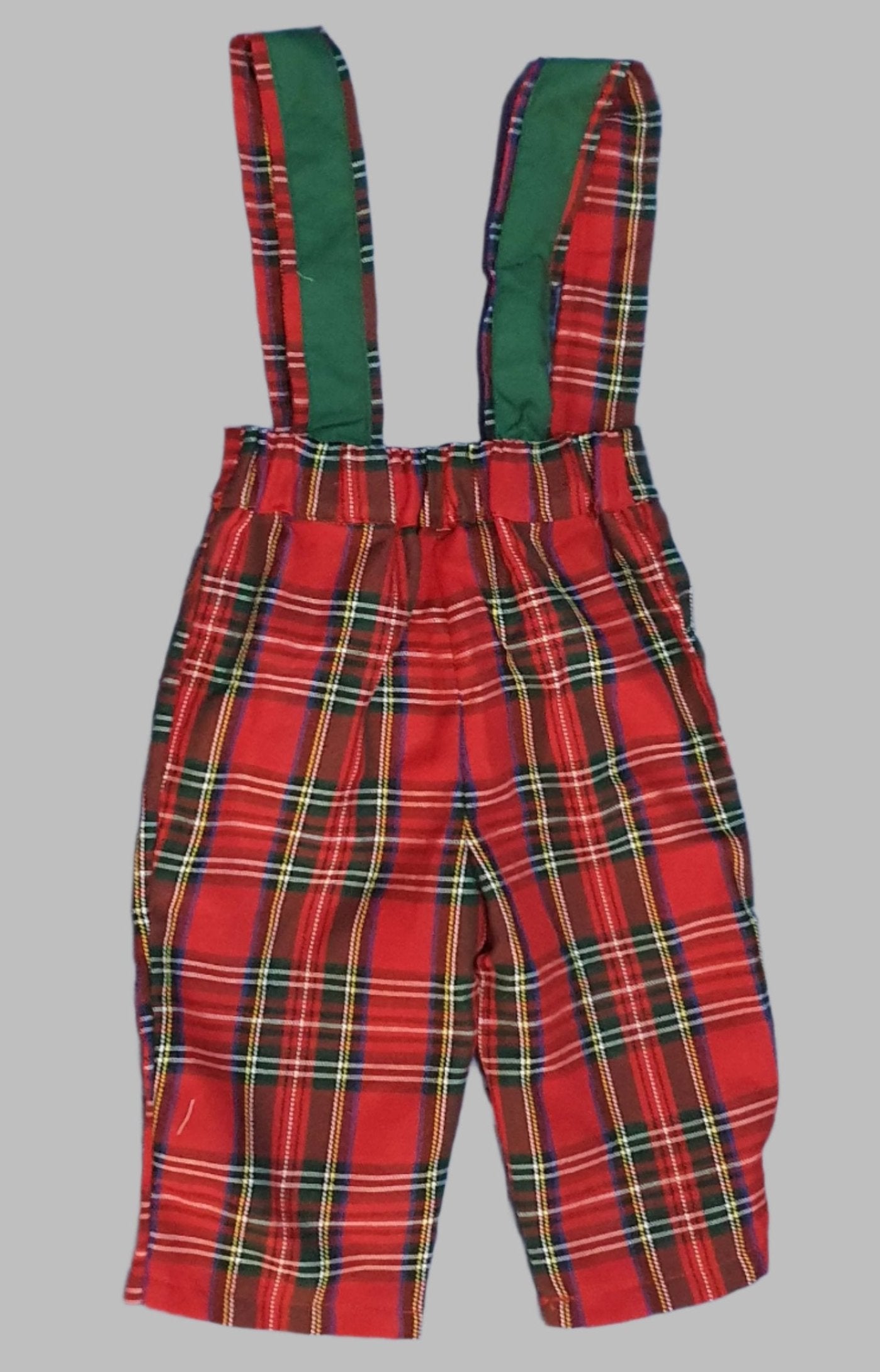 Baby Boy Christmas Outfit | Vintage Spanish Style | 3-Pieces Set: Red Green Tartan Trousers with Braces, White Nut Cracker Embroidery Shirt & Bow Tie (6 Months - 6 Years)
