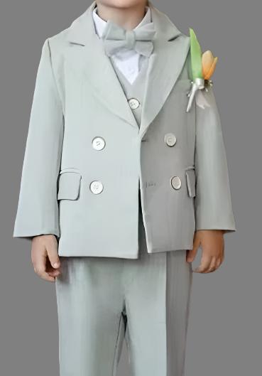 Baby Boy Wedding Outfit | Sage Green | 5-Pieces Set: Blazer Coat, Waistcoat, Shirt, Bow Tie & Trousers (12 months - 12 Years)