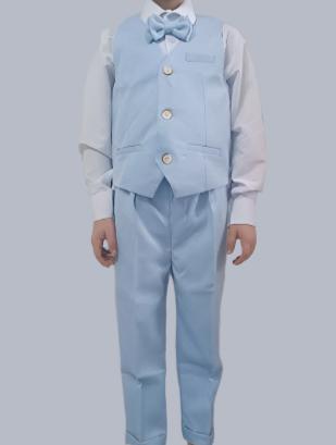 Baby Boy Wedding Outfit | Blue | 4-Pieces Set: Waistcoat, Shirt, Bow Tie & Trousers  (12 months - 12 Years)