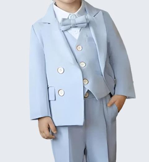 Baby Boy Wedding Outfit | Blue | 5-Pieces Set: Blazer Coat, Waistcoat, Shirt, Bow Tie & Trousers  (12 months - 12 Years)