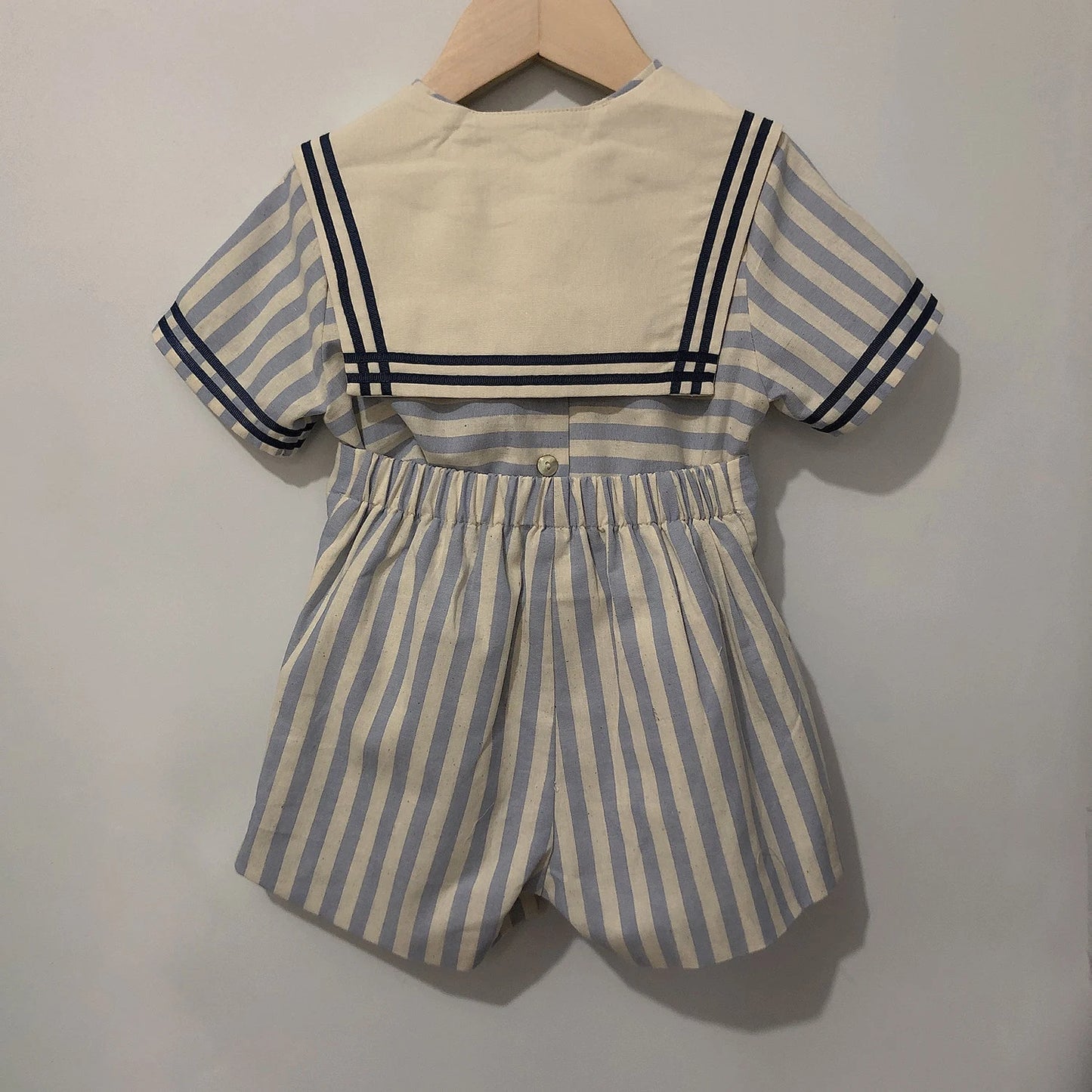 Baby Boy Sailor Outfit | Vintage Spanish Style | Blue Striped Cotton Linen | Shirt & Shorts (12 Months - 6 Years)