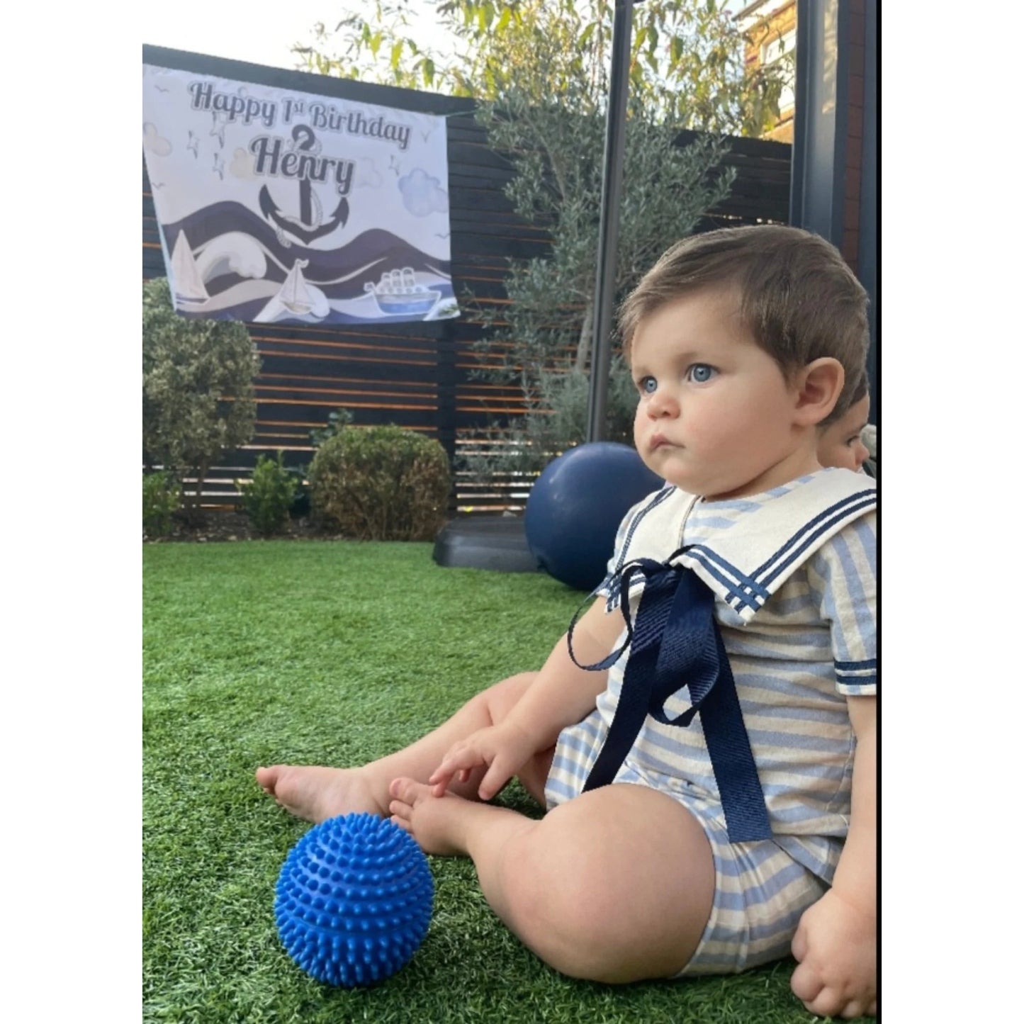 Baby Boy Sailor Outfit | Vintage Spanish Style | Blue Striped Cotton Linen | Shirt & Shorts (12 Months - 6 Years)