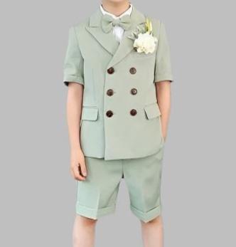 Boys Summer Wedding Outfit | Sage Green | 5-Pieces Set: Shirt, Bow Tie, Shorts, Waistcoat, Jacket (3 - 15 Years)