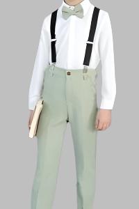 Boys Wedding Summer Outfit | Sage Green | 4-Pieces Set: Shirt, Bow Tie, Trousers & Braces (3 - 15 Years)