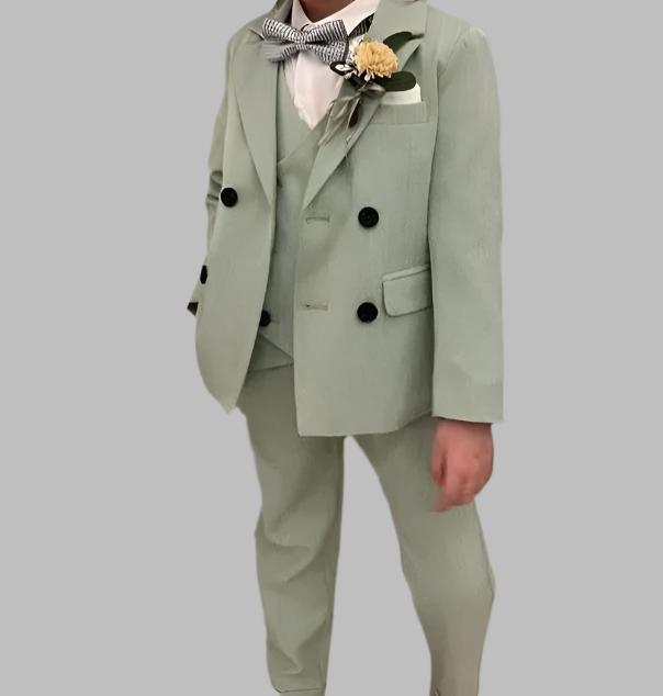 Toddler Boy Wedding Outfit | Sage Green | 3 to 4-Pieces Set: Trousers, Vest, Blazer, and  Bow Tie (24 Months - 10 Years)